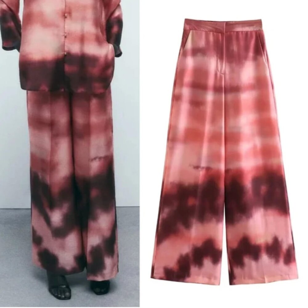 NWT ZARA TIE DYE PRINT PANTS MULTICOLORED